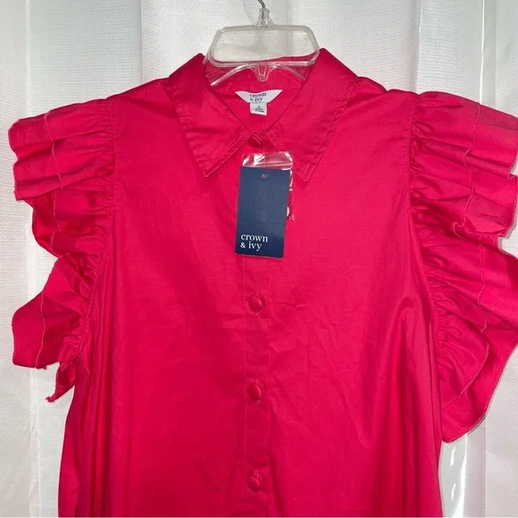 Crown & Ivy Sunset Pink/Hot Honeysuckle Ruffle Sleeve Dress - Picture 2 of 6